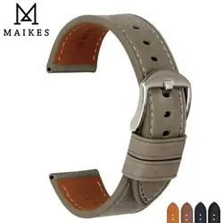 MAIKES Watch Accessories Genuine Cow Leather Watch Strap Watch Bracelets Soft Gray Watchband For Panerai 22mm 24mm Watch Band