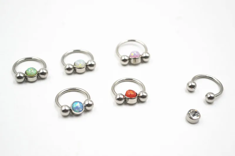 50pcs/lot Free Shipping Opal Gems Nose Ear Lip/Nipple Ring Ear Cartilage Helix Cartilage Hoop Rings Septum16g BCR Body Jewelry