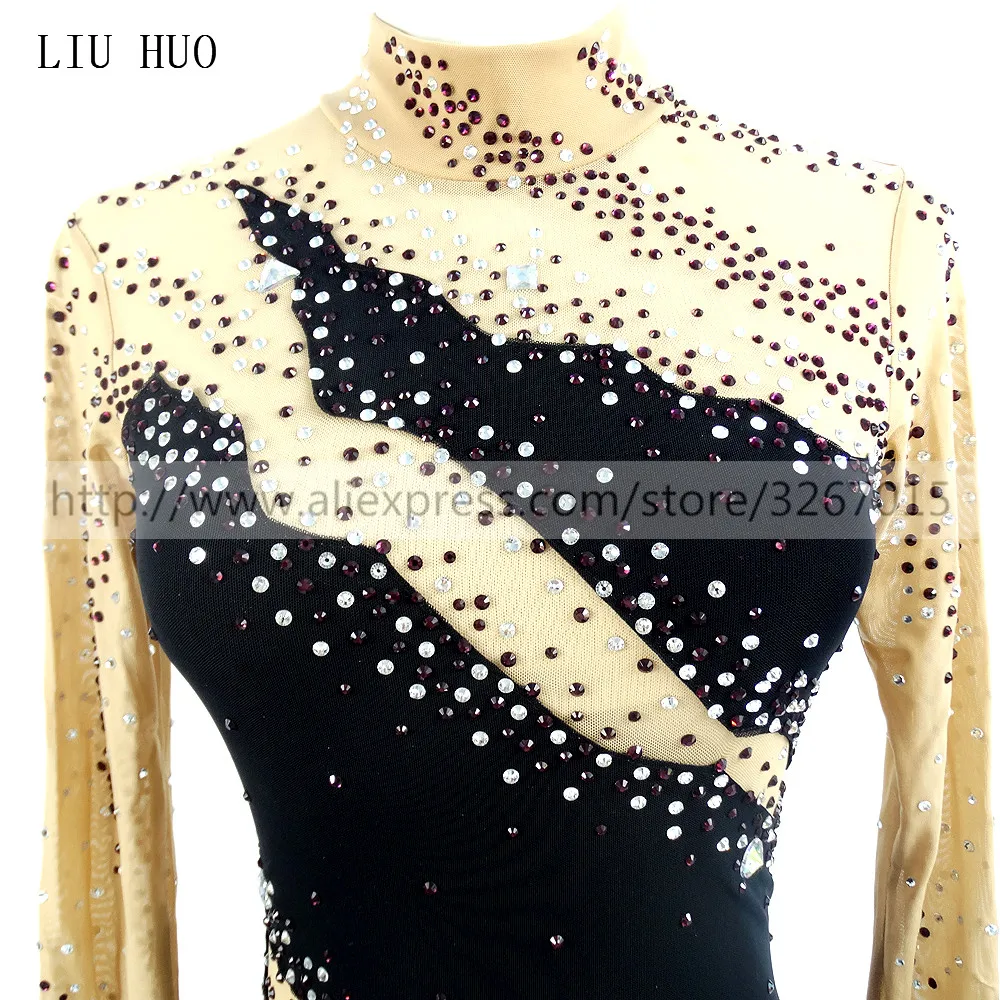 LIUHUO Ice Figure Skating Dress Women\'s Girls Black Aldult Competition Performance Costume Leotard Rhythmic Gymnastics Roller