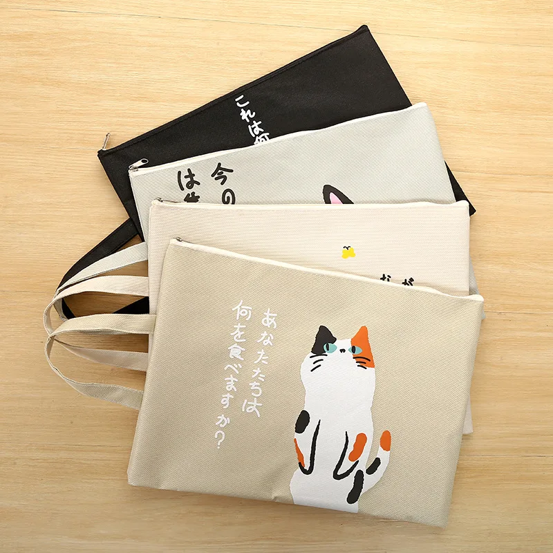 1pcs cute cat A4 portable file holder PU file portable file bag zipper storage bag kawaii pencil bag