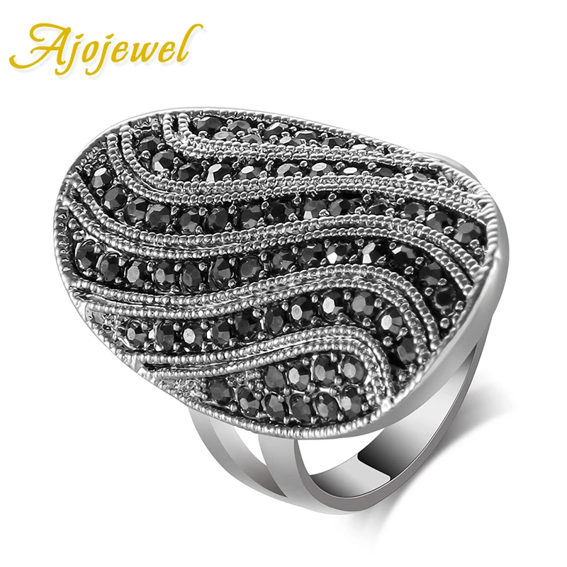 Ajojewel Unique Pave Black CZ Vintage Ring Size 7 8 9 Aneis Women\'s Brand Fashion Jewelry Geometric Finger Rings Wholesale