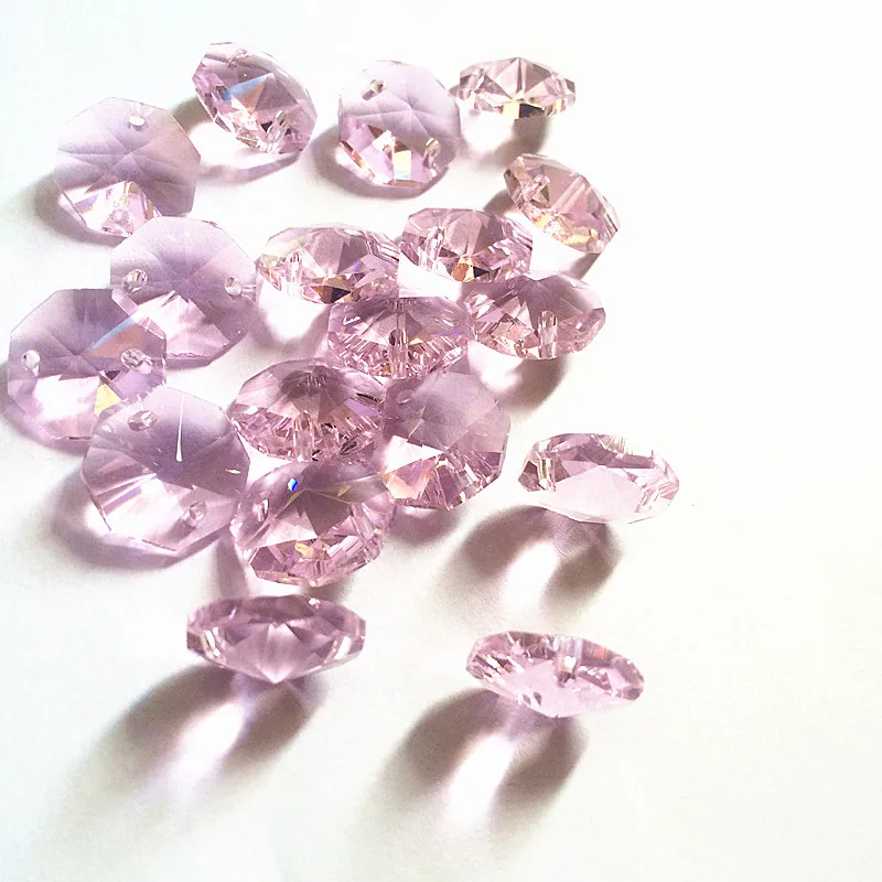 

Hot Selling 500Pcs/lot 14MM Pink Octagonal Crystal Chandelier Bead DIY Romantic Window Curtain Accessories Glass Chandelier Part