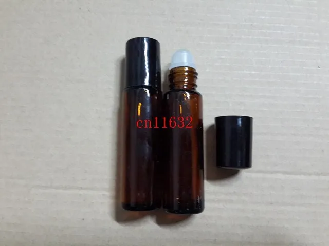 600pcs/lot Free Shipping 10ml (1/3oz) AMBER Thick Glass Roll On Essential Oils Bottle Roller Ball