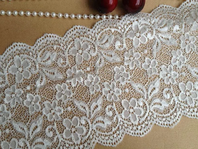 White stretch floral lace trim, hollow out embroidery lace, lingerie lace, wide elastic lace, 5 yards