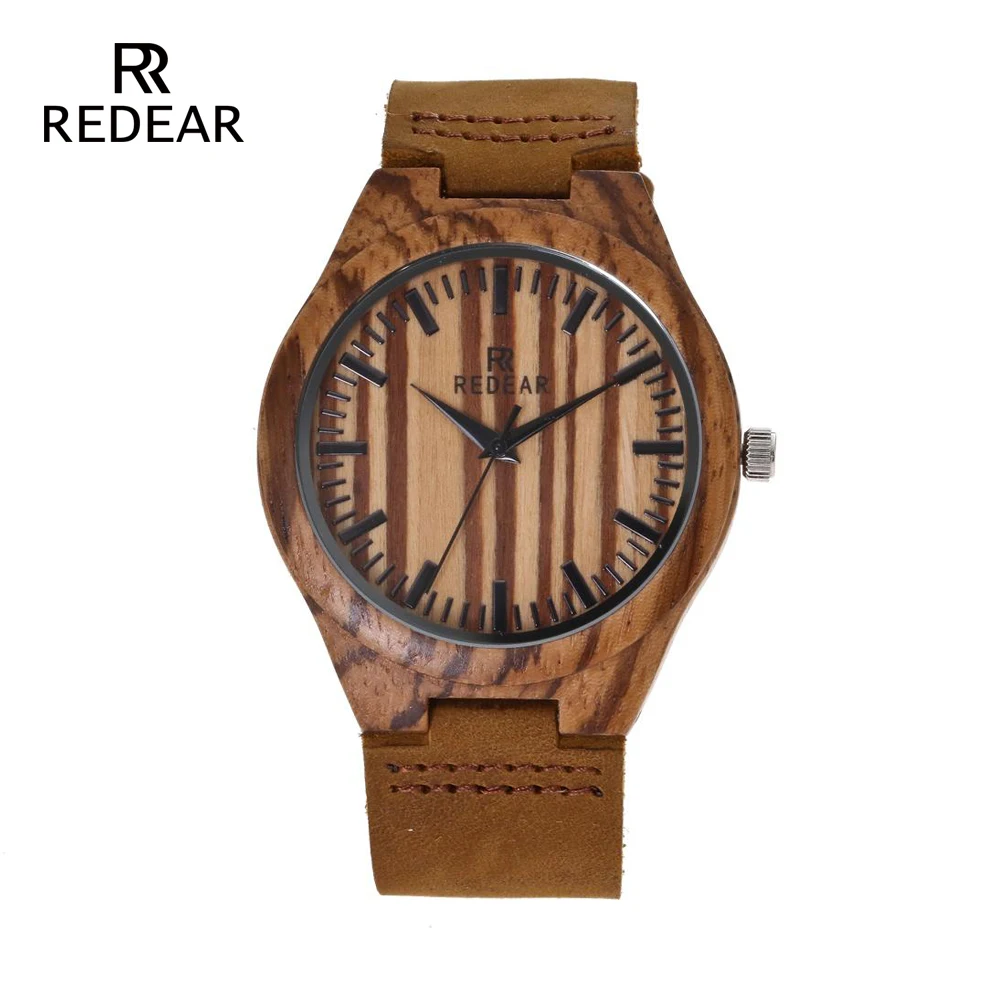 REDEAR Free Shipping Classic Zebra Wooden Watch Quartz Luxury Watch Men With Brand Design Leather Watch Band