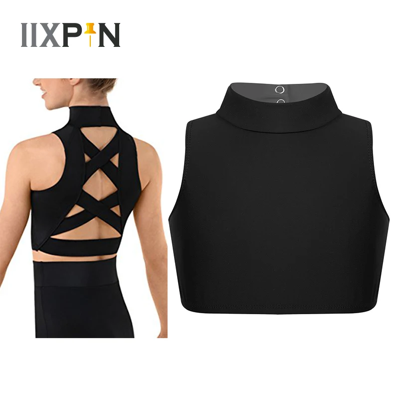 

IIXPIN Kid Girls Tank for Dance Ballet Crop Top Sleeveless Mock Neck Criss Cross Back Tanks Bra Tops for Ballet Dance Sports Bra