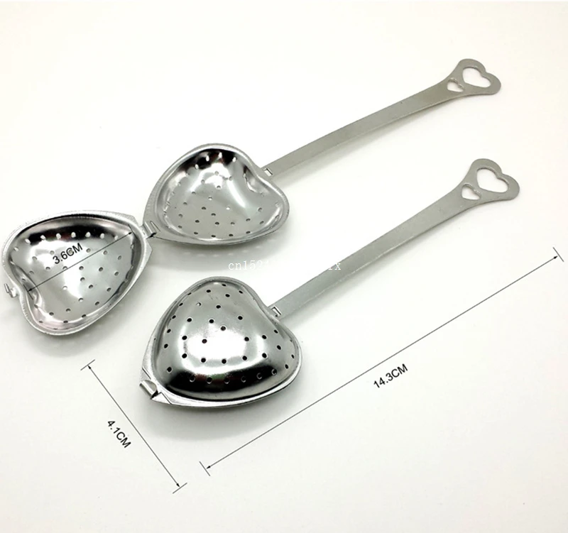 200pcs Love Heart Shaped Tea Infuser Style Stainless Steel Tea Strainers Teaspoon Spoons Wholesale