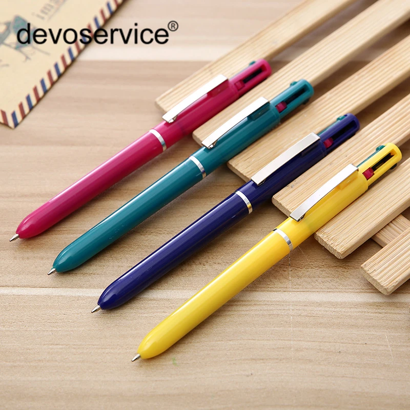 

1Pc High Quality PlasticFour-Color Ballpoint Pen With Clip For Writing Office Stationery Supplies Gifts Kawaii Pens For School