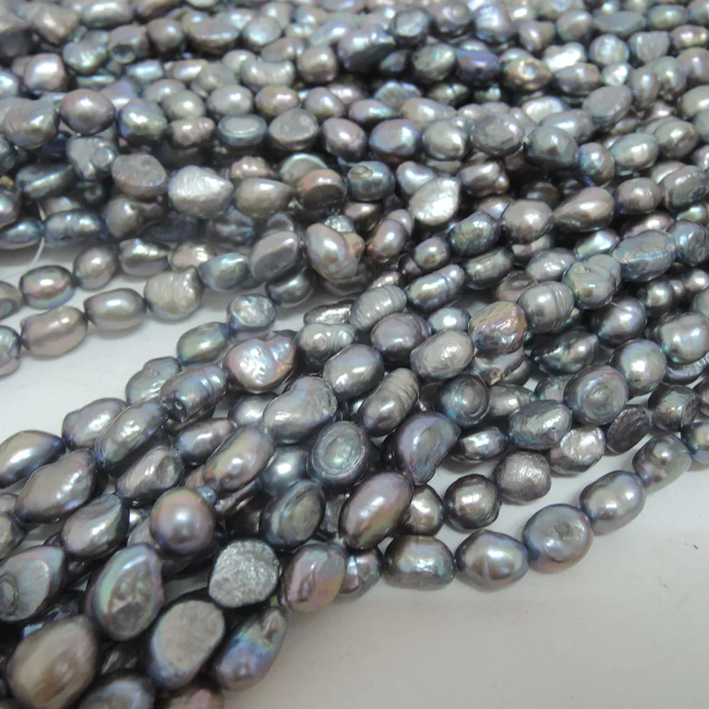 7-8 mm 100% Real freshwater loose pearl beads,gray color pearl ,baroque shape-high luster-AAA pearls