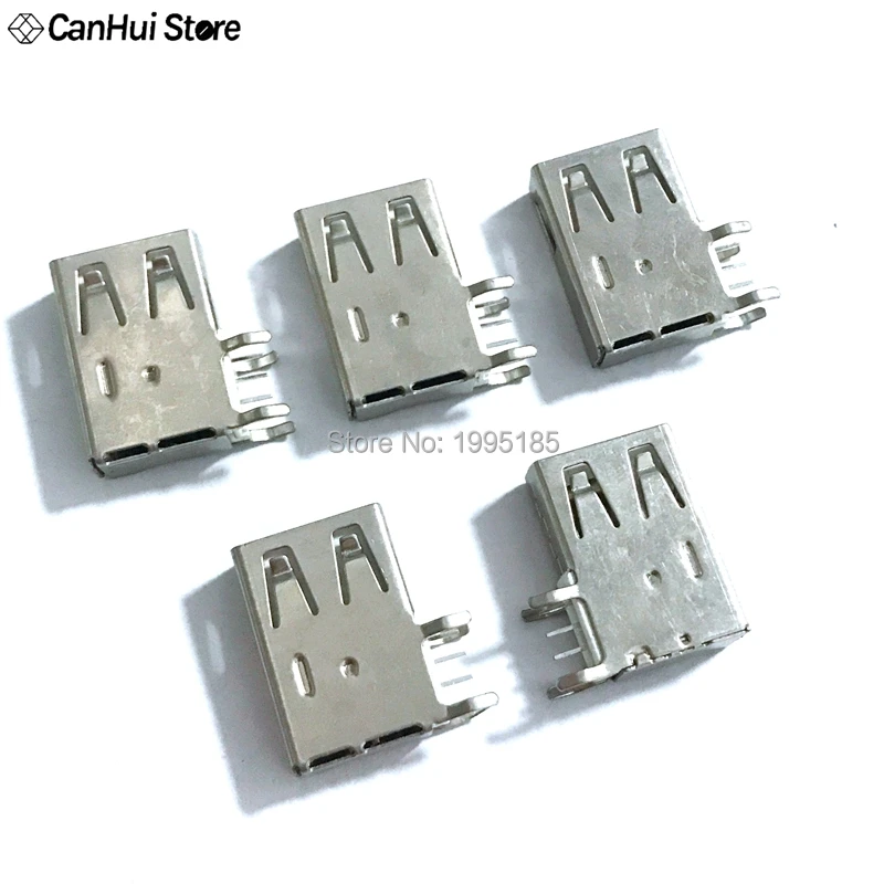 20PCS/Lot USB-A Plug Female connector Dip Side 90 Degree USB A Type Extended USB 2.0 Side Socket Flat Edge USB-A Female