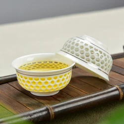 2pcs/lot porcelain tea cup on sales Chinese kungfu cup of tea hollow-out design creative cups for Pu'er / green tea 45ml China