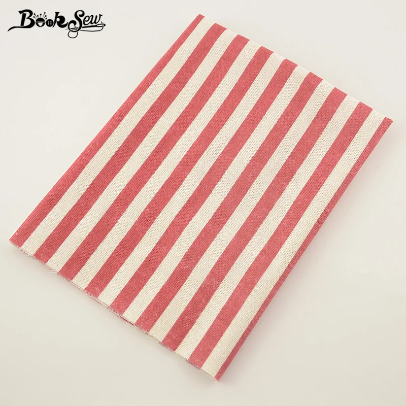 Booksew Home Textile Cotton Linen Fabric Red Strip Sewing Material Tissu Tablecloth Bag Curtain Cushion Pillow Zakka Quilting