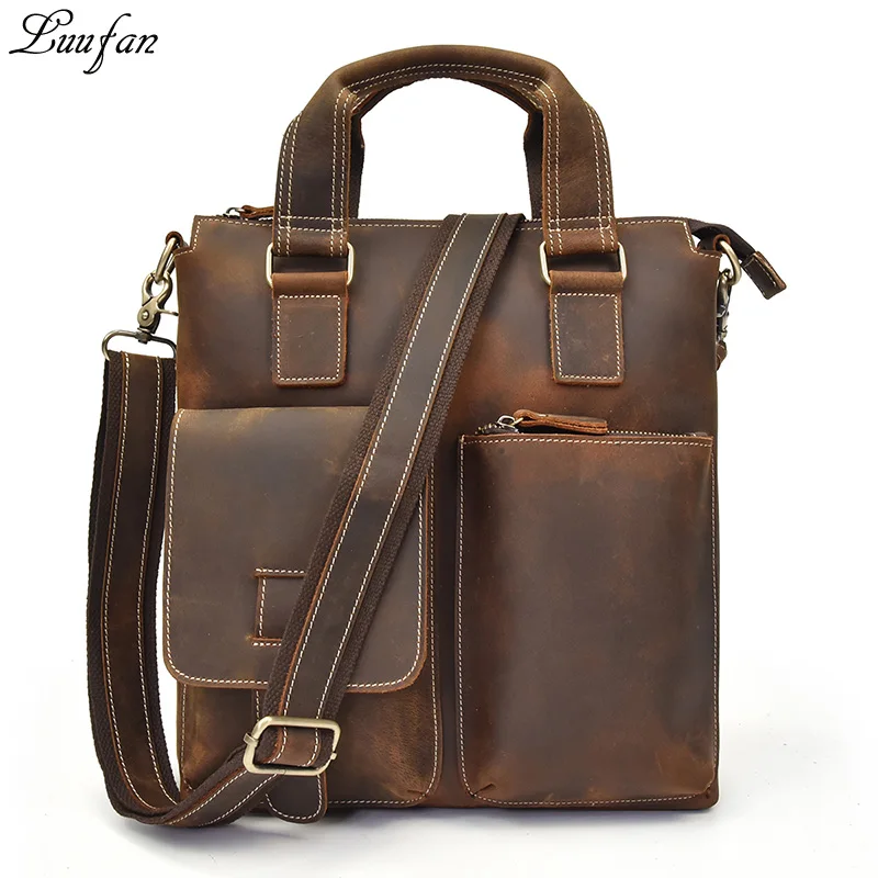 

Crazy Horse Leather Shoulder Bag For Man Vintage Genuine Cow Leather Messenger Crossbody Bag Big Capacity Business Work handbag