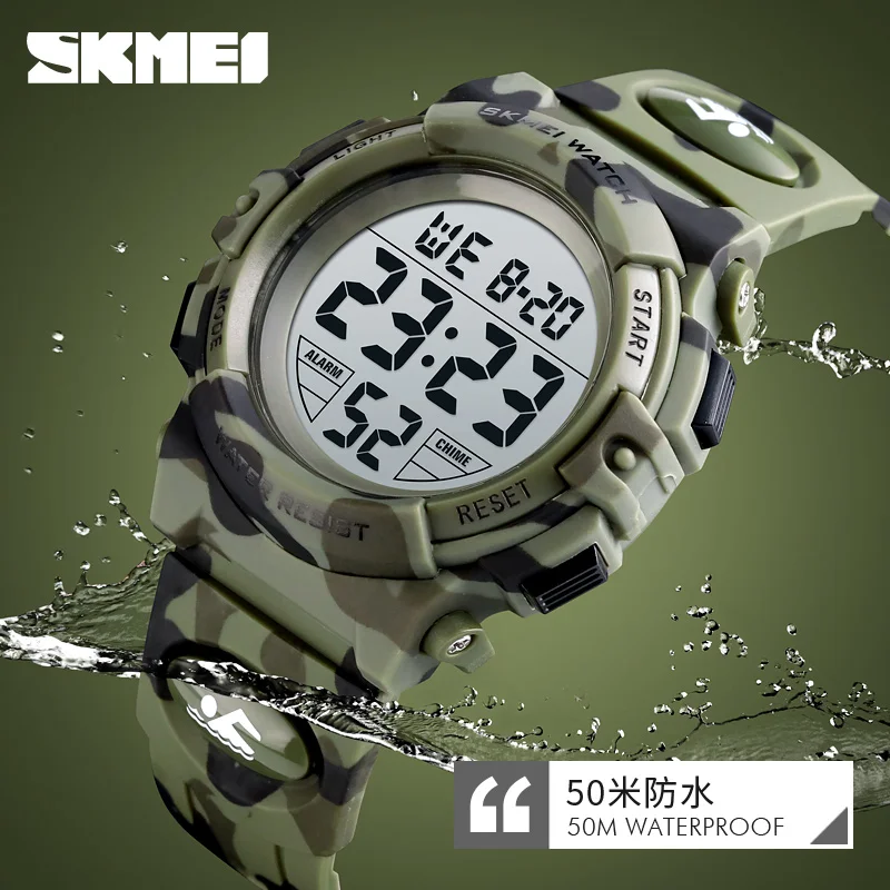 SKMEI-relojes deportivos militares para niños y niñas, pulsera electrónica resistente al agua hasta 50M, reloj de parada Digital