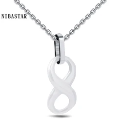 Simple Style Ceramic Infinity Pendant Necklaces White and Black With Stainless Steel Chain Environmentally Jewelry  For Women