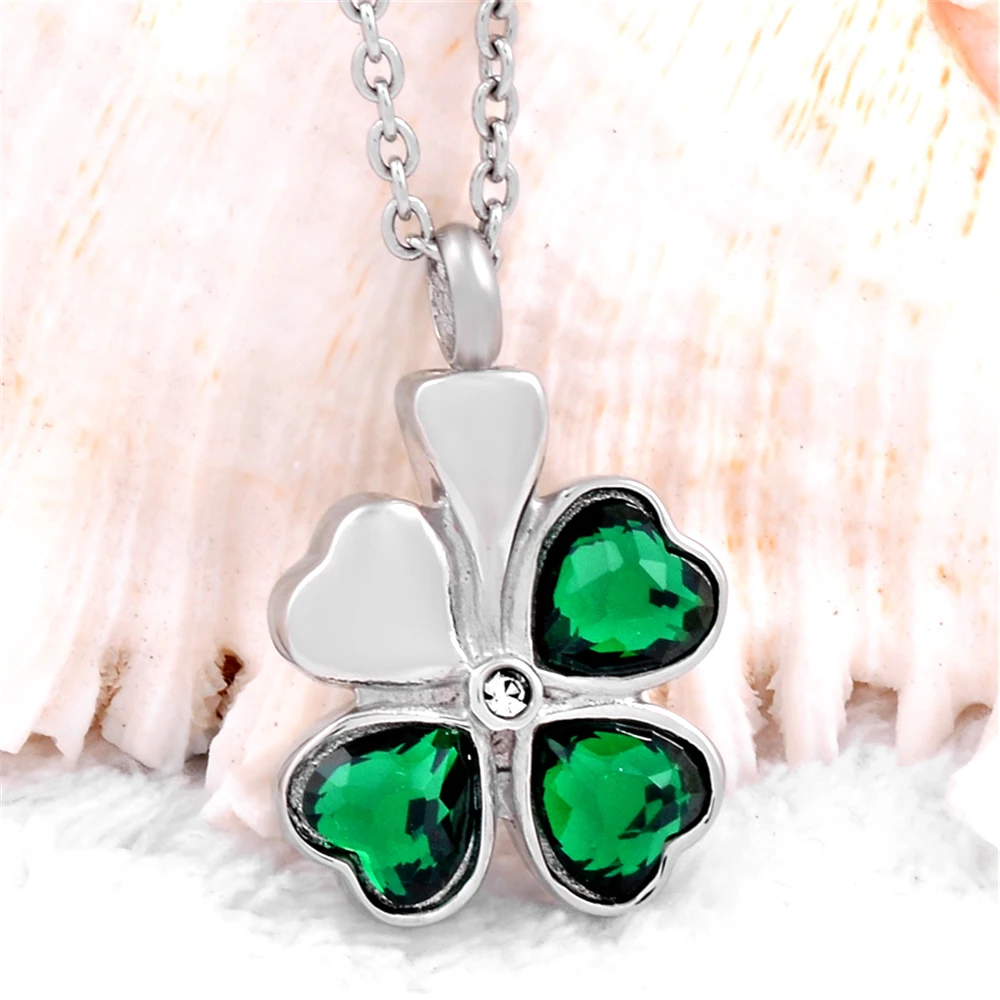 Four Leaf Clover Shape Cremation Urn Necklace Stainless steel Ashes Keepsake Memorial Ashes Locket