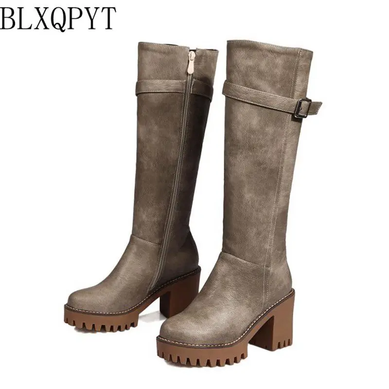 BLXQPYT Plus saldi donna scarpe invernali stivali alti al ginocchio più grandi dimensioni punta tonda scarpe di alta qualità donna autunno inverno