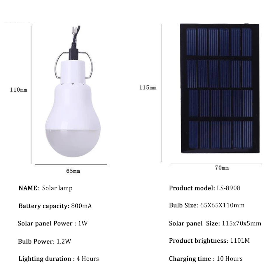 LED Solar Powered Portable Led Bulb Lamp Solar Energy-Saving Lamp LED Lighting Solar Panel Camping Light Equivalent To 15w