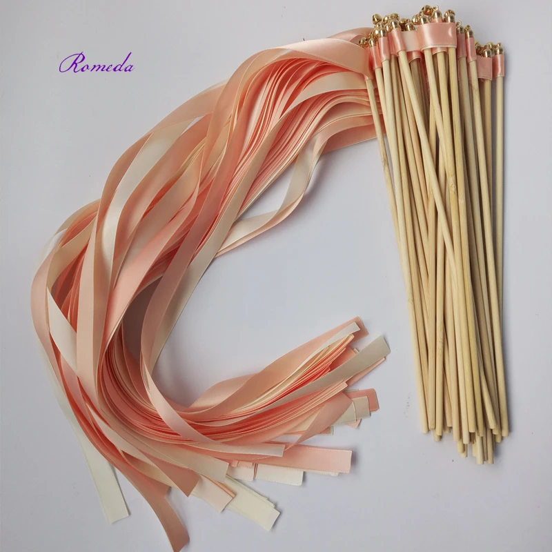 Newest 50pcs/lot  champagne and coral wedding ribbon wands for wedding decoration