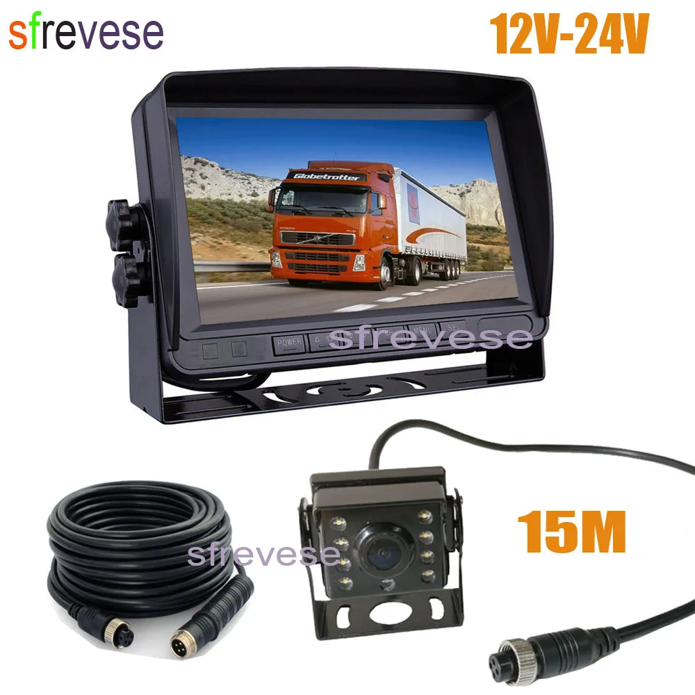 

7" IPS HD 4Pin Car Rear View Monitor + AHD 1080P 175 degree Reversing Backup Camera For Bus Truck Kit 15M Cable Waterproof