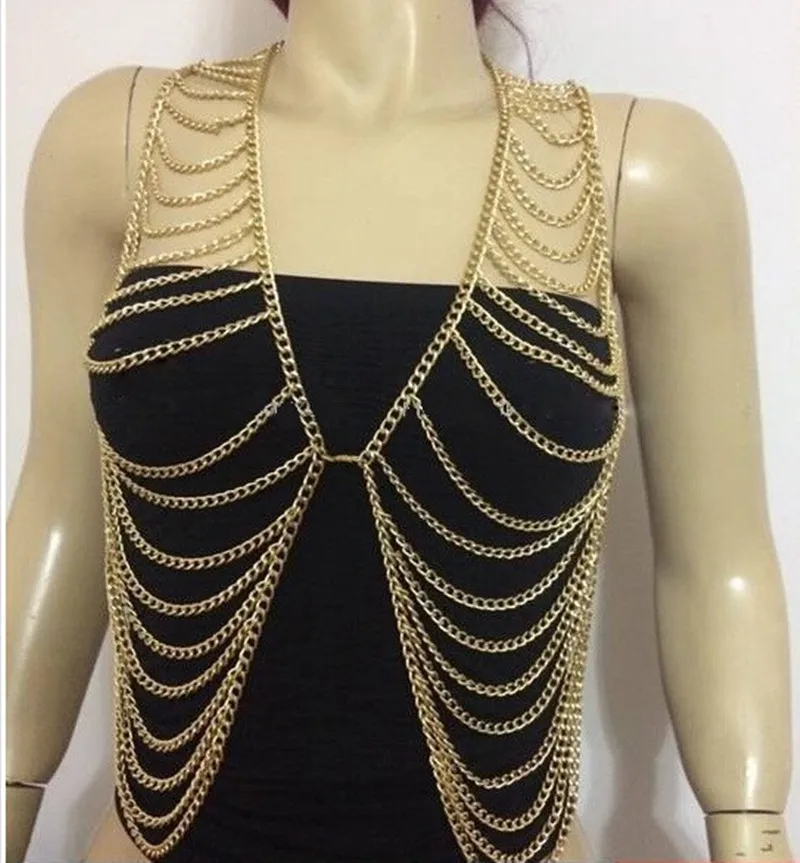 New Style B619 Women Fashion Gold Colour Chains Sexy Layers Longer Full Clothing Body Chains Jewelry 3 Colors