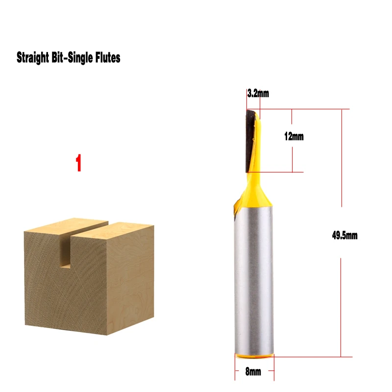 1PC 8mm Shank high quality Straight/Dado Router Bit Set 3.2,3.4,5,8,10,12,14,18,20mm Diameter Wood Cutting Tool - Chwjw