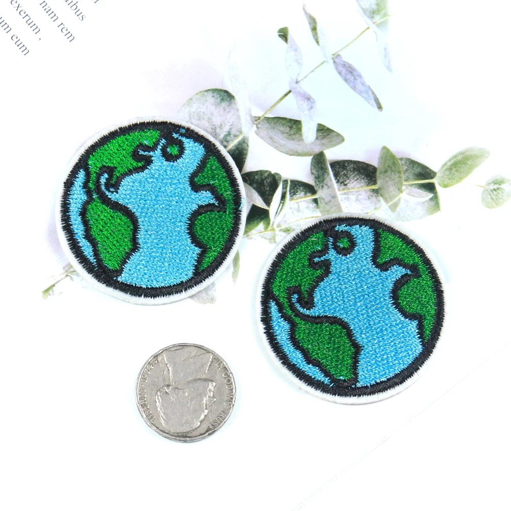 2PCS Green Earth Applique Peace Development Motif Embroidery Patch Iron on Patches for Clothing Environmental Friendly Badge