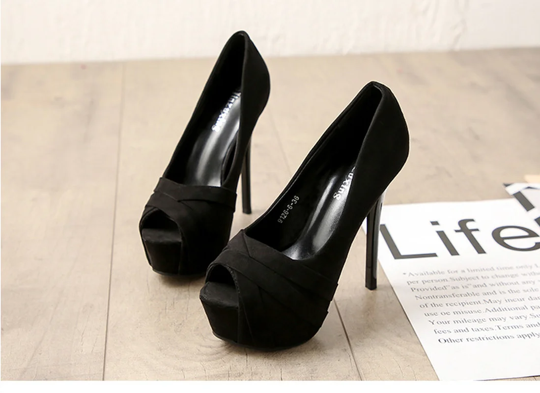 Sexy 14cm Heels Platform Pumps Women Flock High Heels Wedding Shoes Woman Peep Toe Thin High Heels Ladies Shoes Pumps Stiletto