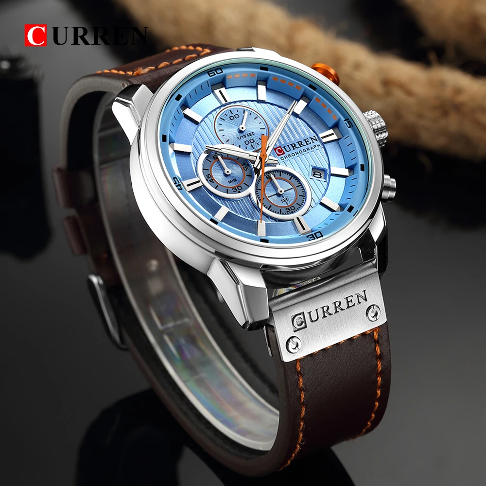 CURREN-Reloj de pulsera de cuarzo con correa de cuero para hombre, cronógrafo de negocios con fecha, informal, marca superior de lujo, a la moda