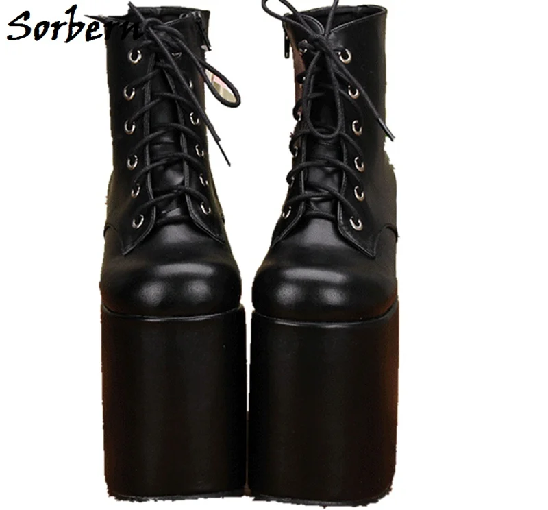 Sorbern Black Thigh High Ankle Boots Lace-Up Spring Women Shoes Round Toe Designer Brand Custom Color Platform Ladies Boots