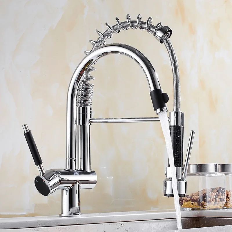 

Kitchen Faucet Mixers Sink Tap Total Brass Hot/Cold taps Deck Mounted Chrome Faucets 360 Single Handle Dual Holder Single Hole