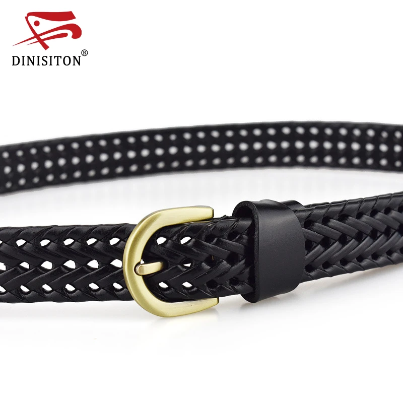 DINISITON Weaving Belt Designer Genuine Leather Belts For Women Woven Thin Female Strap Ladies Braided Belts Woman Fashion