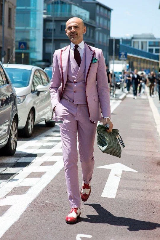 

Jacket+Vest+Pant Pink Men Suits Three Pieces Prom Suits Slim Fit Groomsmen Suits Tuxedos Celebrity Custume Suits Bespoke