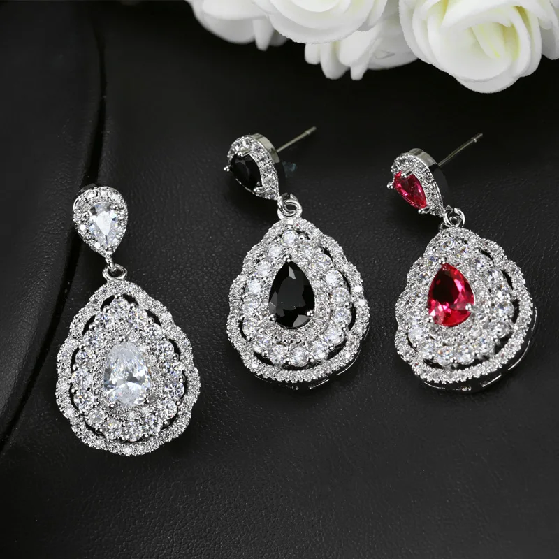 ThreeGraces Elegant Big Water Drop Shape Red Cubic Zirconia Stone Dangle Earrings for Women Bridesmaids Chic Party Jewelry E1326