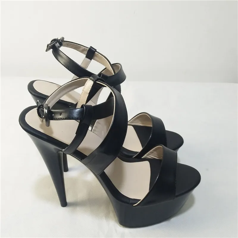 

New imitation leather sandals, sexy stage performance 15cm high heel runway sandals