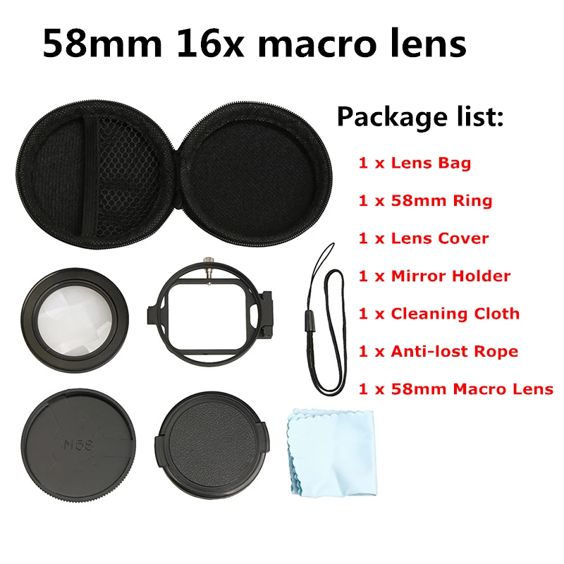 ORBMART 58mm UV Filter 16X Magnifier Macro Lens For Gopro Hero 5 6 7 Sport Action Camera Accessory
