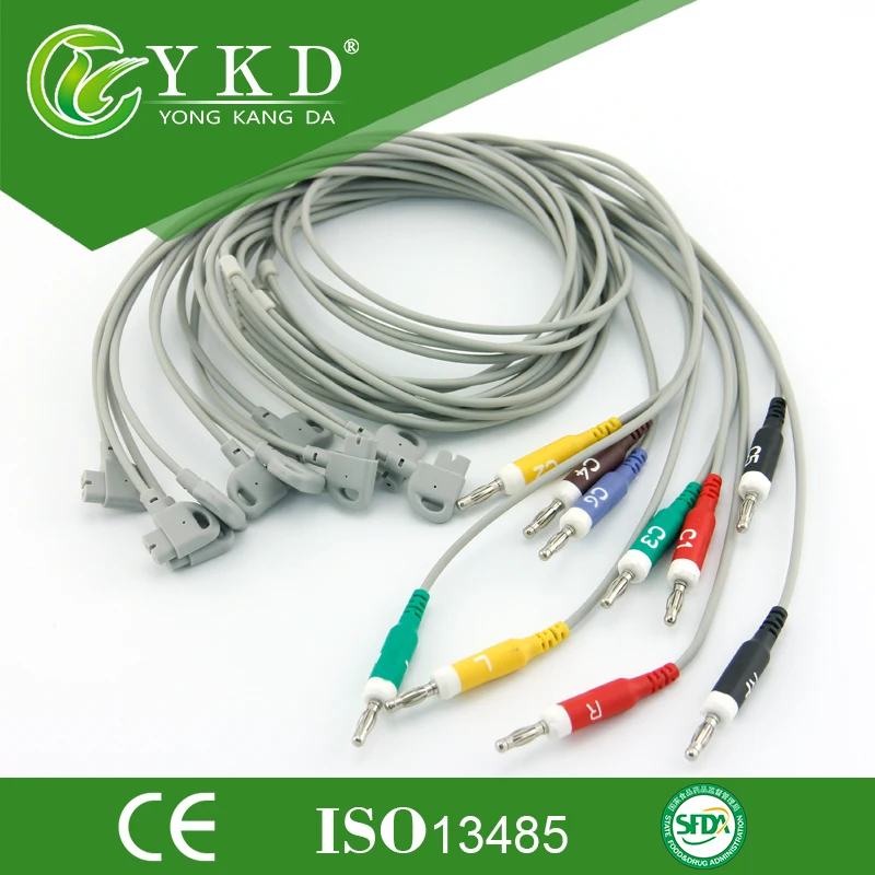 Free shipping 10 Lead one-piece EKG cable IEC banana 4.0