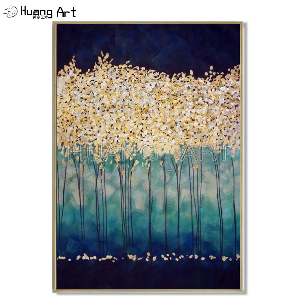 

New Arrival Handmade Modern Landscape Oil Painting on Canvas Decoration Acrylic Gold Tree Painting for Living Room Wall Picture