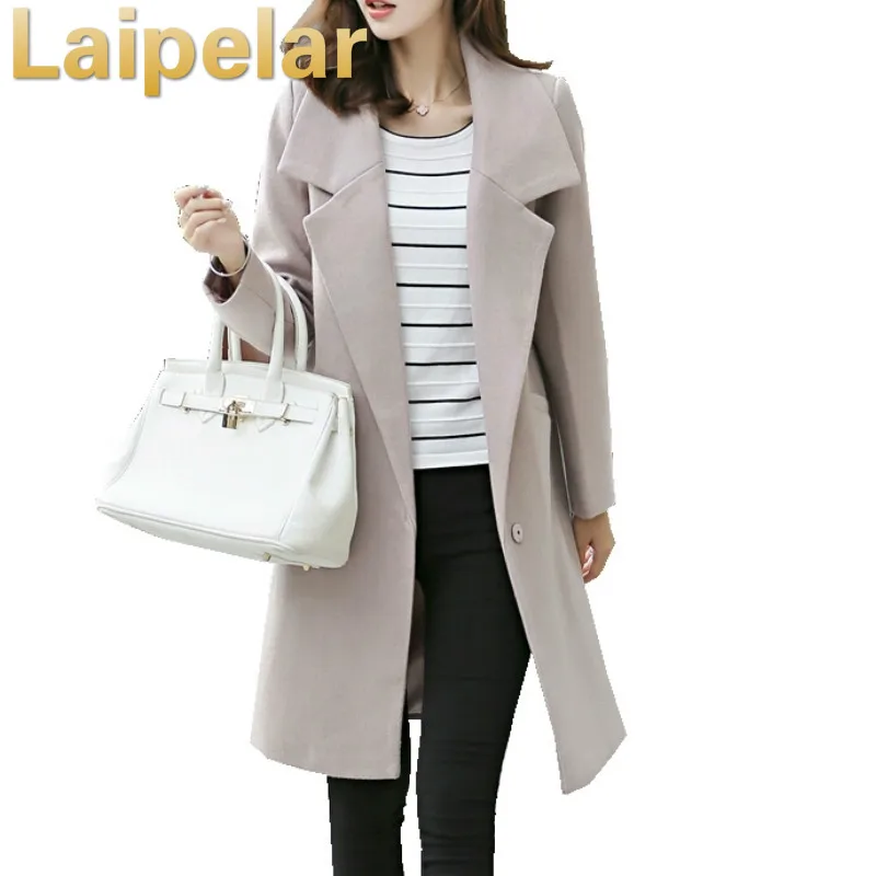 

New Fashion Women Warm Wool Blends Simplicity Long Sleeve Coats Womens Slim Pockets Thickening Skinny Ladies Formal Woolen Coat