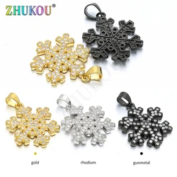 18*22mm Snowflake Brass Cubic Zirconia Charms Pendants for DIY Jewelry Findings Accessories, Hole: 4mm, Model: VD108