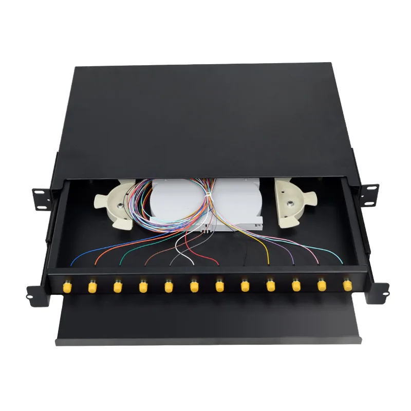 

Drawer type Fiber optic terminal box 12 core Desktop ST with adapter pigtail 12 Ports Fiber optical Patch Panel Factory OEM