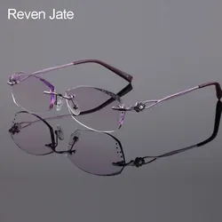 Reven Jate 2123 Pure Titanium Rimless Diamond Cutting Woman Glasses Frame Optical Prescription Eyeglasses Women Eyewear Fashion