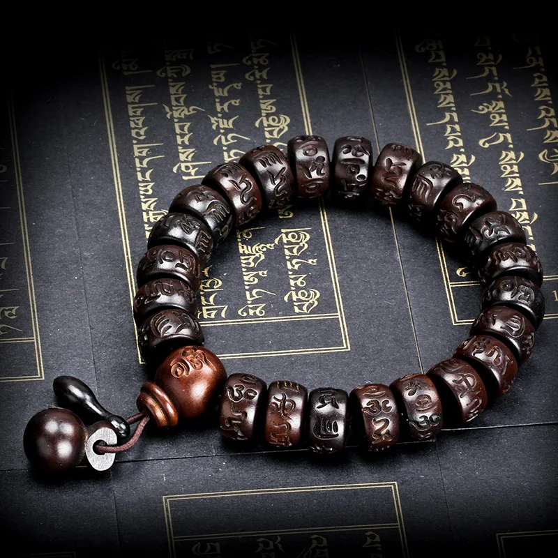 15*9mm Lightning Wood  Prayer Beads Bracelets Mantra Wooden Fish Tibetan Mala Prayer Beads Black Vintage Charms Men Jewelry