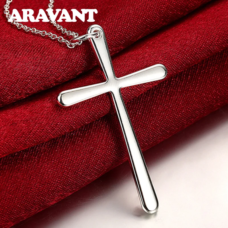 Aravant 925 Silver Cross Pendant Necklace Chain For Women Men Party Jewelry