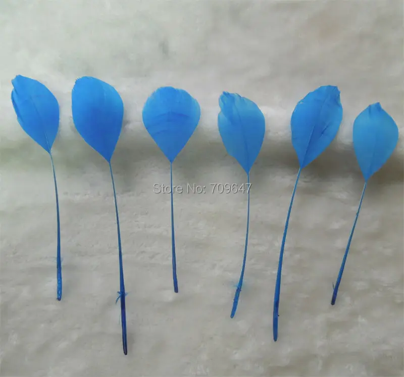 Plumes!100PCS/LOT! Stripped Mediumblue Goose Satinettes feathers for Bridal, Masks, Tribal Fusion, Costume Design