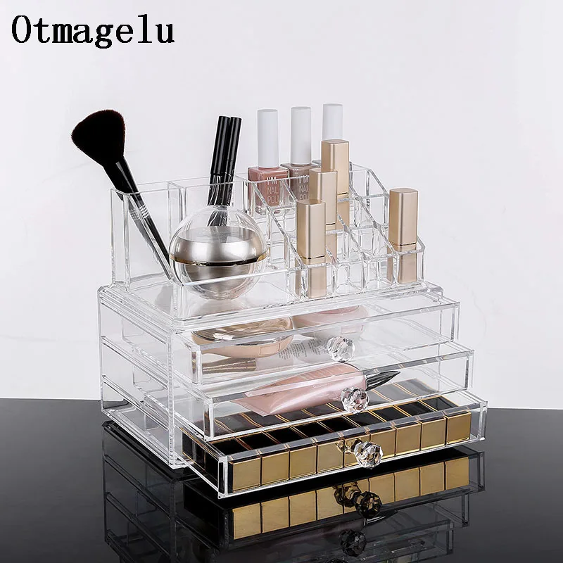 Acrylic Cosmetic Lipstick Storage Box Display Stand Dresser Nail Polish Shelf Rack Holder Drawer Women Makeup Organizer Case