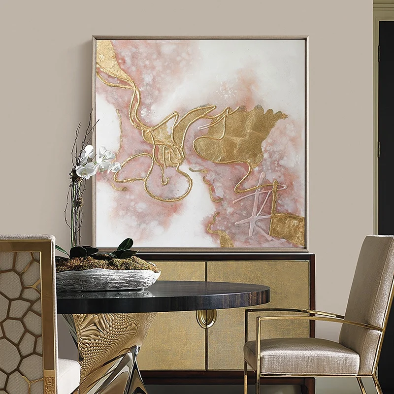 Newest Hand Painted Wall Art Abstract Painting pink and golden color Oil Painting on Canvas Home Decoration Modern Art Wall