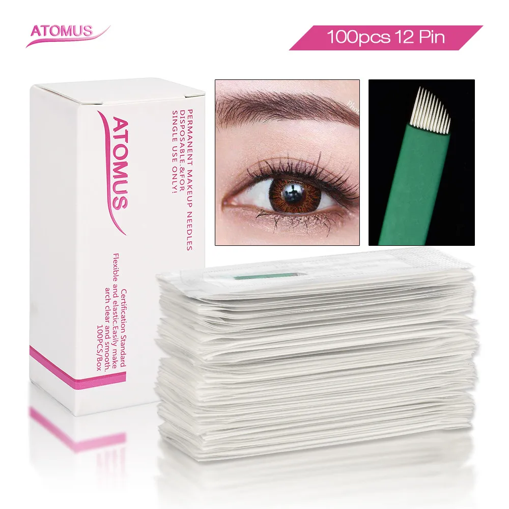 50/100pcs 12pins Permanent Make Up Needle Agujas De Microblading Tebore Eyebrow Micro Needling Tattoo Naald Laminas Para Tebori