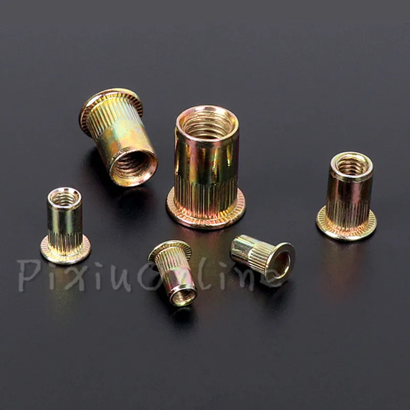 

20Pcs ST146b M3 M4 M5 M6 M8 M10 Rivet Nut Flat Head Zinc Plated Metric Knurled Nuts Rivnut Fastening Tools