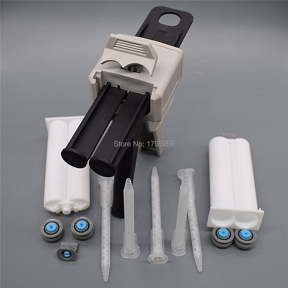 50 ml 1:1 AB Pistola di Colla Applicatore Colla Adhensive Pistola per silicone con 5 pc Statico Ugelli di Miscelazione 2 pc 50 ml Cartuccia di Vuoto Doppia-Barile
